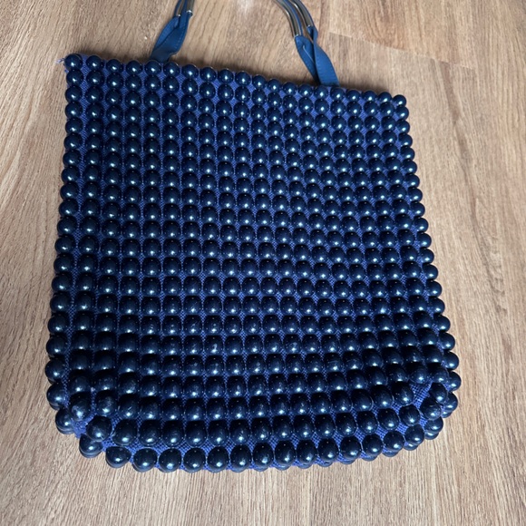 Unique Vintage Navy Beaded Tote Bag